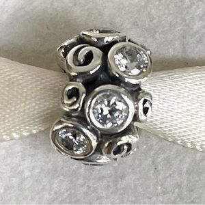 Pandora Spot Swirl Sterling Silver 925 Whit Clear CZ Charm!